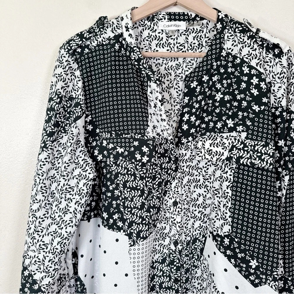 Calvin Klein Womens Size Xlarge Patchwork Print Over Button Relaxed Shirt - Picture 6 of 13